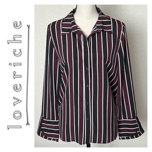 loveriche Wine & Black Striped Button Down Shirt